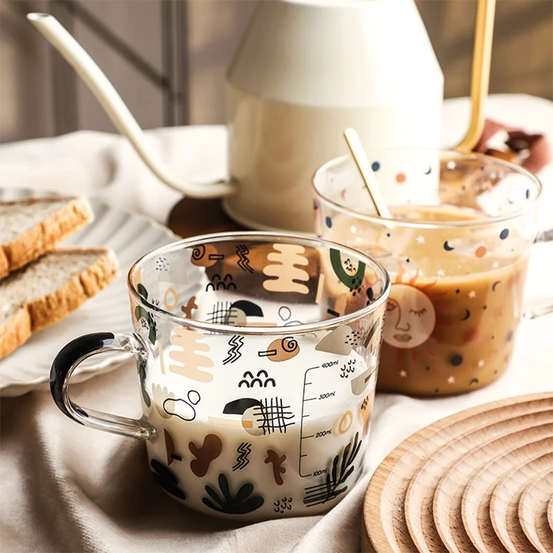 500 мл стеклянная чашка для молока кофе эспрессо милый Принт желтый персик кактус