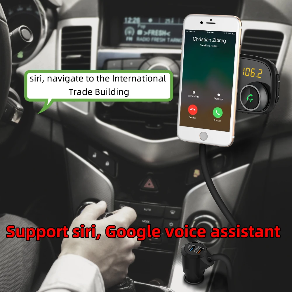 

FM transmitter car MP3 player phone handsfree call car magnetic mobile phone holder car charger dual QC3.0 dual USB fast charge