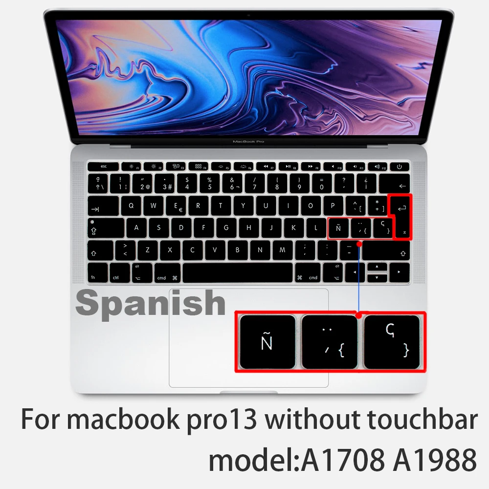 Spanish EU-Enter EU-Key Keyboard Cover Protector for Macbook Pro 13Air 11 12 15 touch bar A1706/A1466/A1707/A1990/A2159/A1932