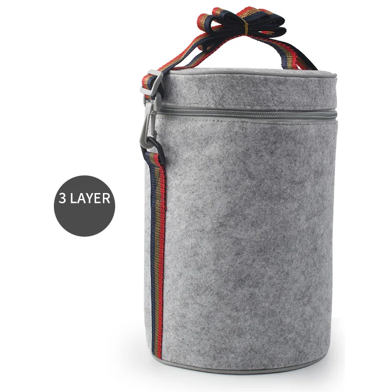 3 Layer Круглый термальный Ланч-бокс, сумка-тоут с Tinfoil, твердый фетр, Термосумки для ланча для женщин, детей, школы, пикника, кемпинга - Цвет: 3 Layer