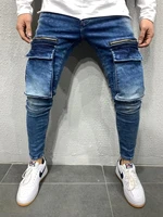 men stretchy multi pocket skinny jeans men pocket zipper pencil pants 2020 fashion jeans casual trousers hip hop sweatpants