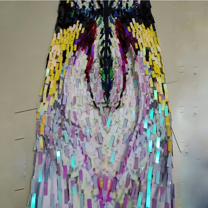 Платье женское стрейчевое без рукавов яркий костюм певицы длинное платье с