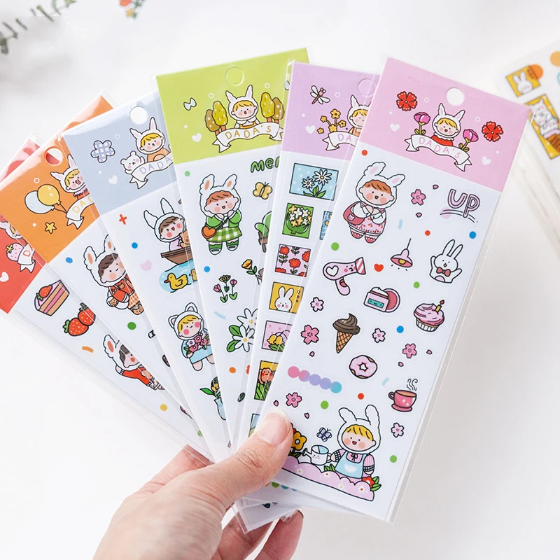 

Colorful cartoon girl cat strawberry DIY scrapbooking happy planner junk journal diary photo album stationery decoration sticker