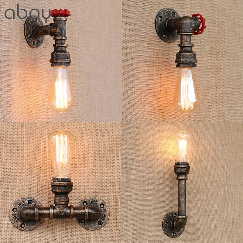 

Steam Punk Loft Industrial Iron Rust Water Pipe Retro Wall Lamps Vintage E27 LED Sconce Wall Lights For Living Room Bedroom Bar