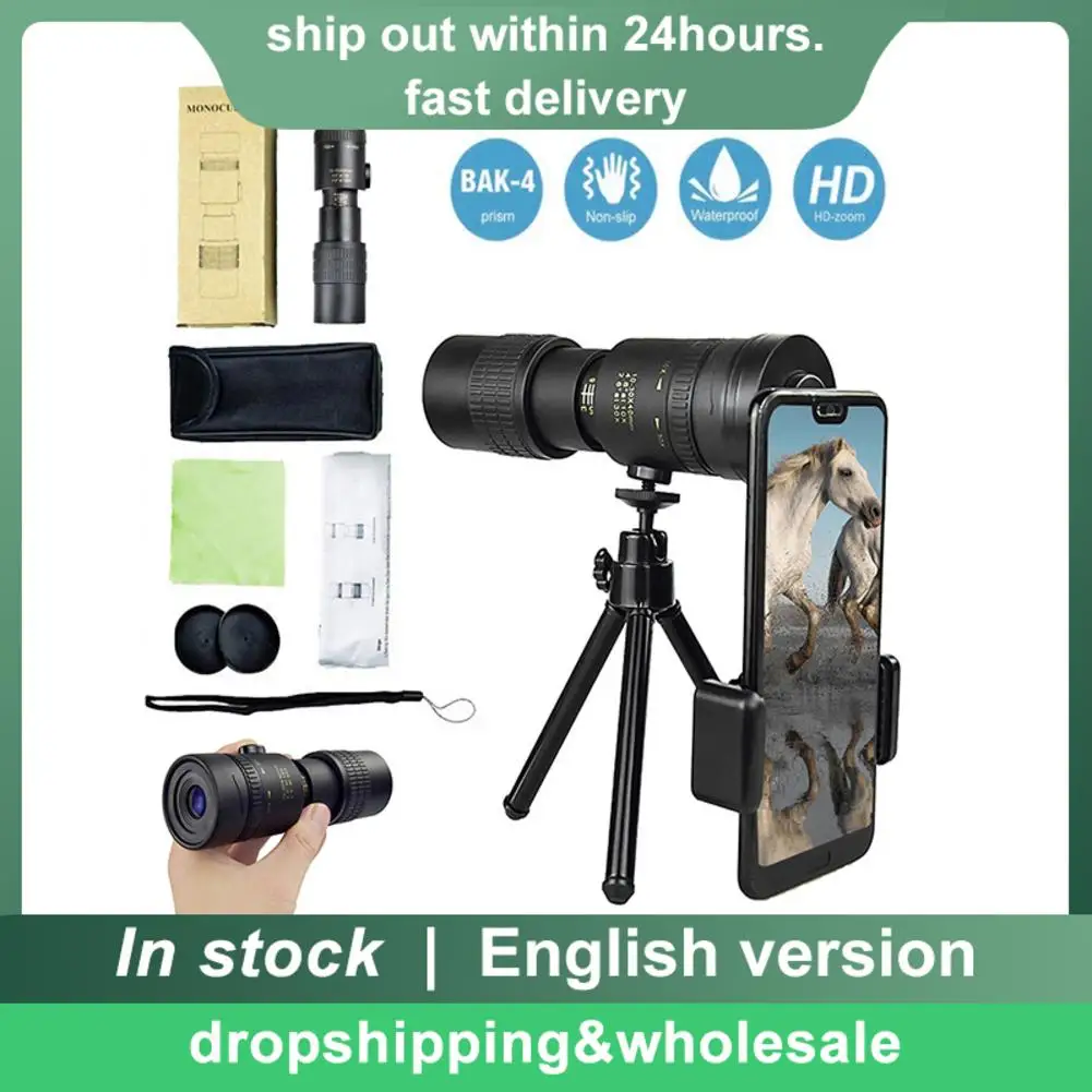 

4K 10-300X40mm Super Telephoto Zoom Monocular Telescope Portable for Beach Travel Supports Smartphone To Take Pictures