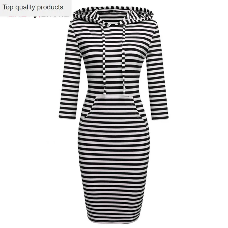 Новинка 2020 весна-осень Женский однотонный пуловер в полоску с капюшоном