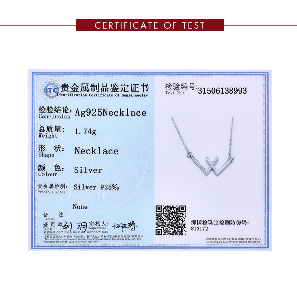 

LEKANI 925 Sterling Silver W letter Necklace For Women Shining Cubic Zirconia Pendant Necklaces Female Wedding Fine Jewelry