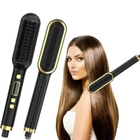 professional hair straightener brush hot heating hair comb brush ceramic massager straightening curler brush styling tool 2 in 1