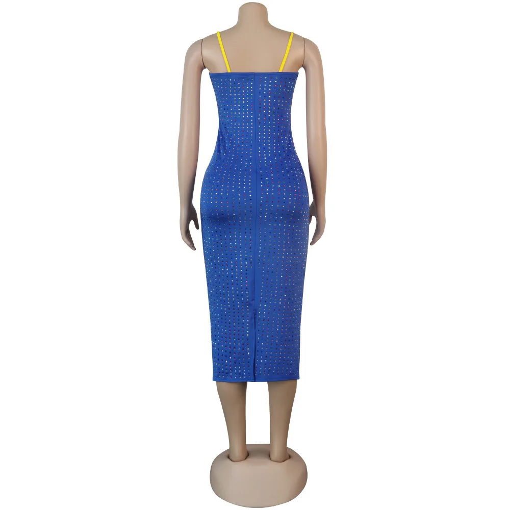 

Rainbow Rhinesones Spliced Women Party Dress Sexy Spaghetti Strap Strapless Bandage Dresses Autumn Female Backless Split Vestido