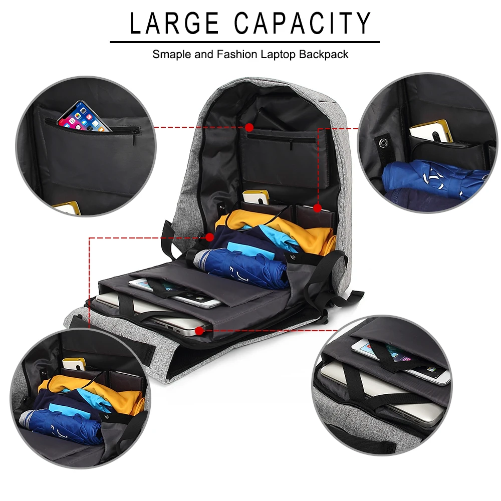 Рюкзак мужской для ноутбука 15 дюймов с USB-портом зарядки и защитой от кражи | Багаж