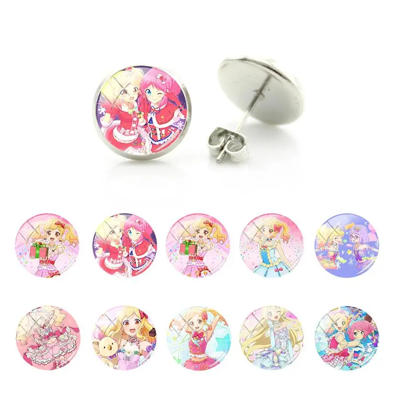 Bandai Nijino Yume серьги-гвоздики стеклянный кабошон Aikatsu персонаж серьги ручной работы