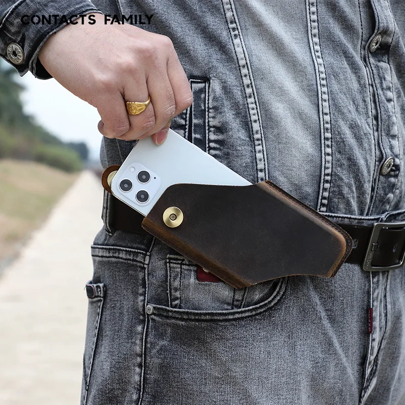 

Genuine Cow Leather Cellphone Waist Bag Men For IPhone XS/11/11PRO/12/12PRO Mobile Phone Portable Belt Case Holder Holster