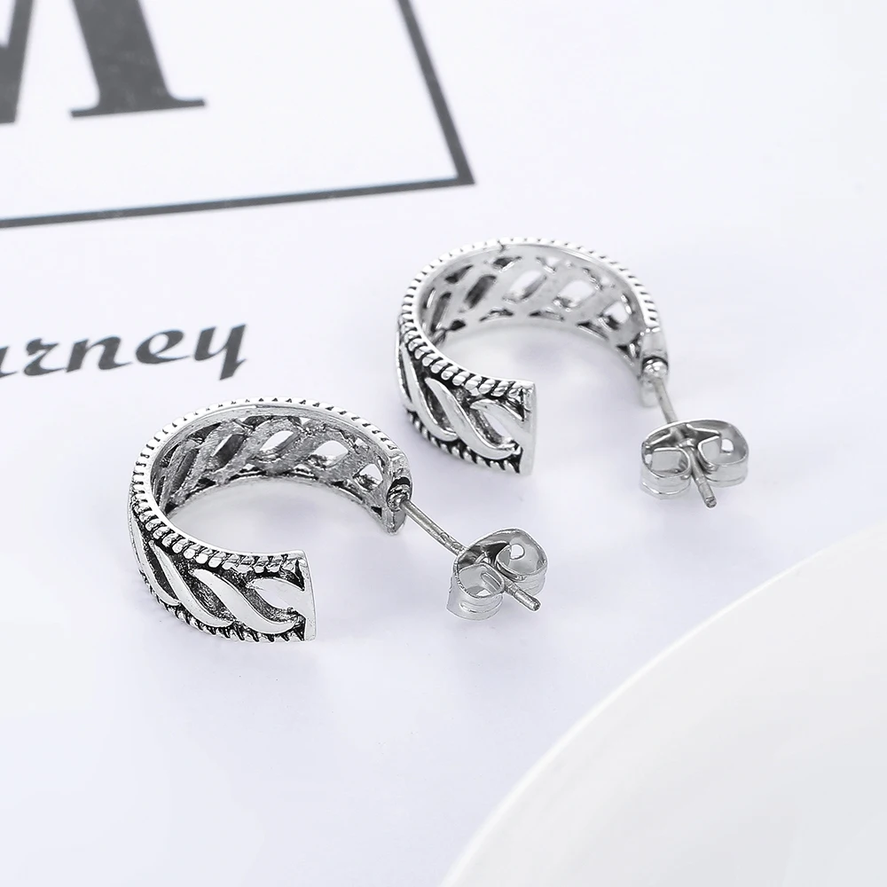 European Vintage Silver Color Buddha Earrings Circle Handmade Middle Stud Earring Bali Wrap for Women Fashion Jewelry | Украшения и