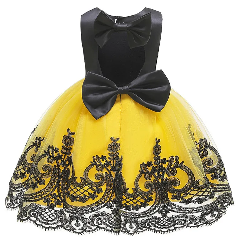 yellow Flower Girls Dresses for Birthday Party Clothes Lace Pageant Baby Girls Sleeveless Princess Wedding Children Prom Gowns - Цвет: yellow