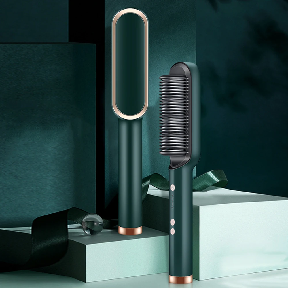 

Electric Hot Hair Straightener Brush Heating Comb Smooth Ceramic Temperature Infrared Anion 2 in 1 Curler Styling Hair Brush