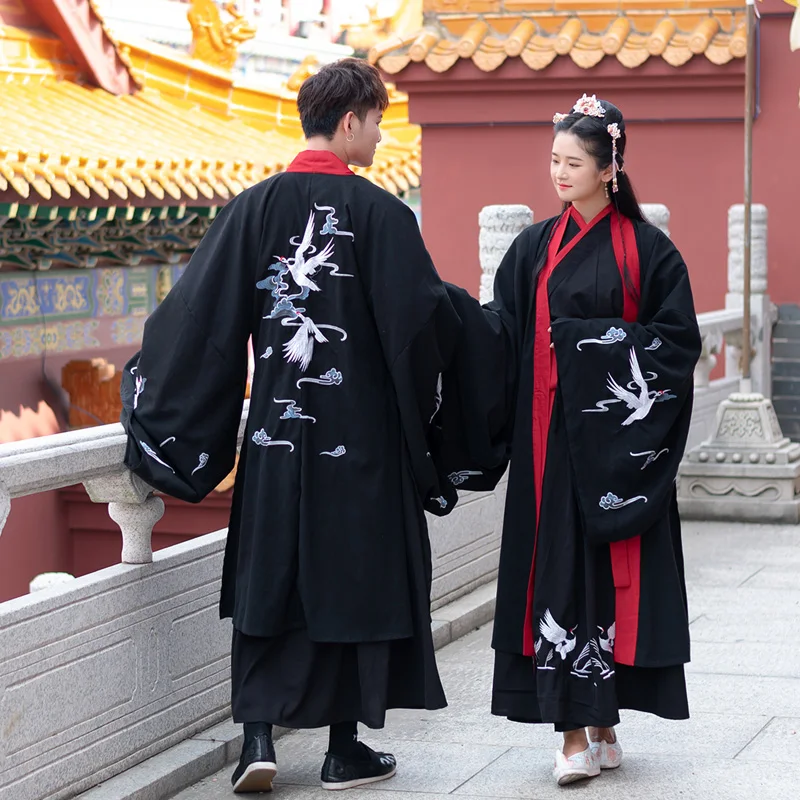 

Улучшенный костюм ханьфу для женщин/мужчин, одежда в китайском стиле для пар, традиционная праздничная одежда династии Тан, черное ханьфу