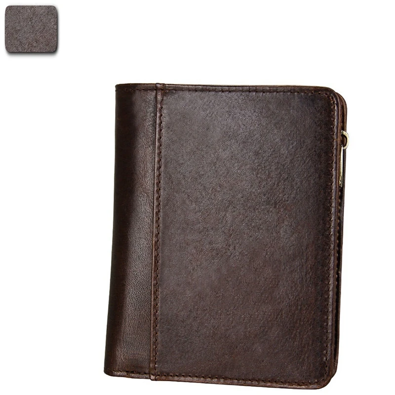 

ASDS-2Pcs Men's Wallet Genuine Leather Crazy Horse Leather Retro Wallet Anti-Theft Brush Casual Wallet--Coffee