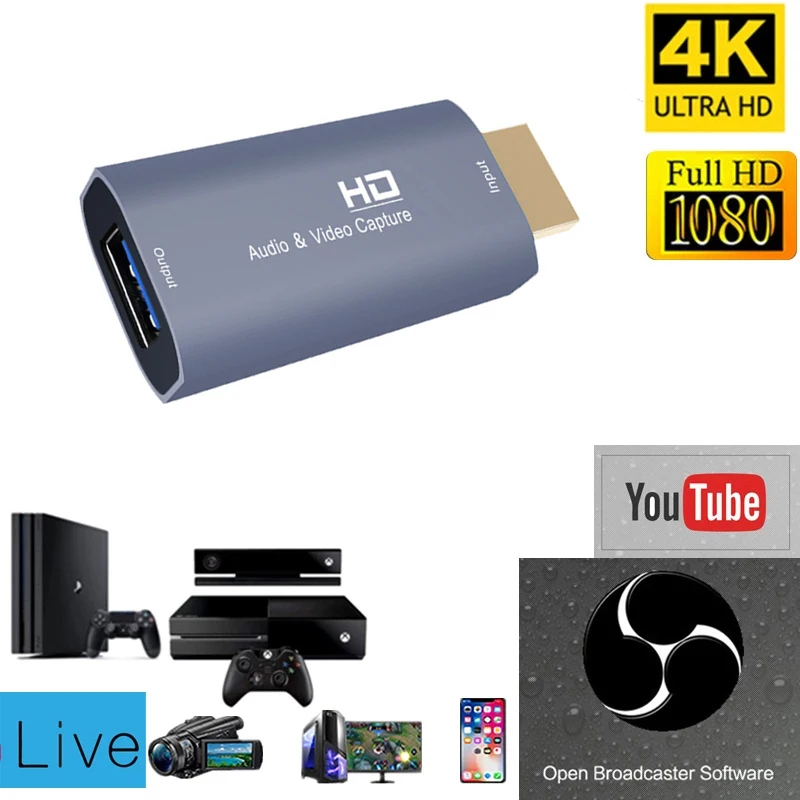 4K захват видео USB HDMI-совместимая карта запись коробка для PS4 DVD видеокамера живой