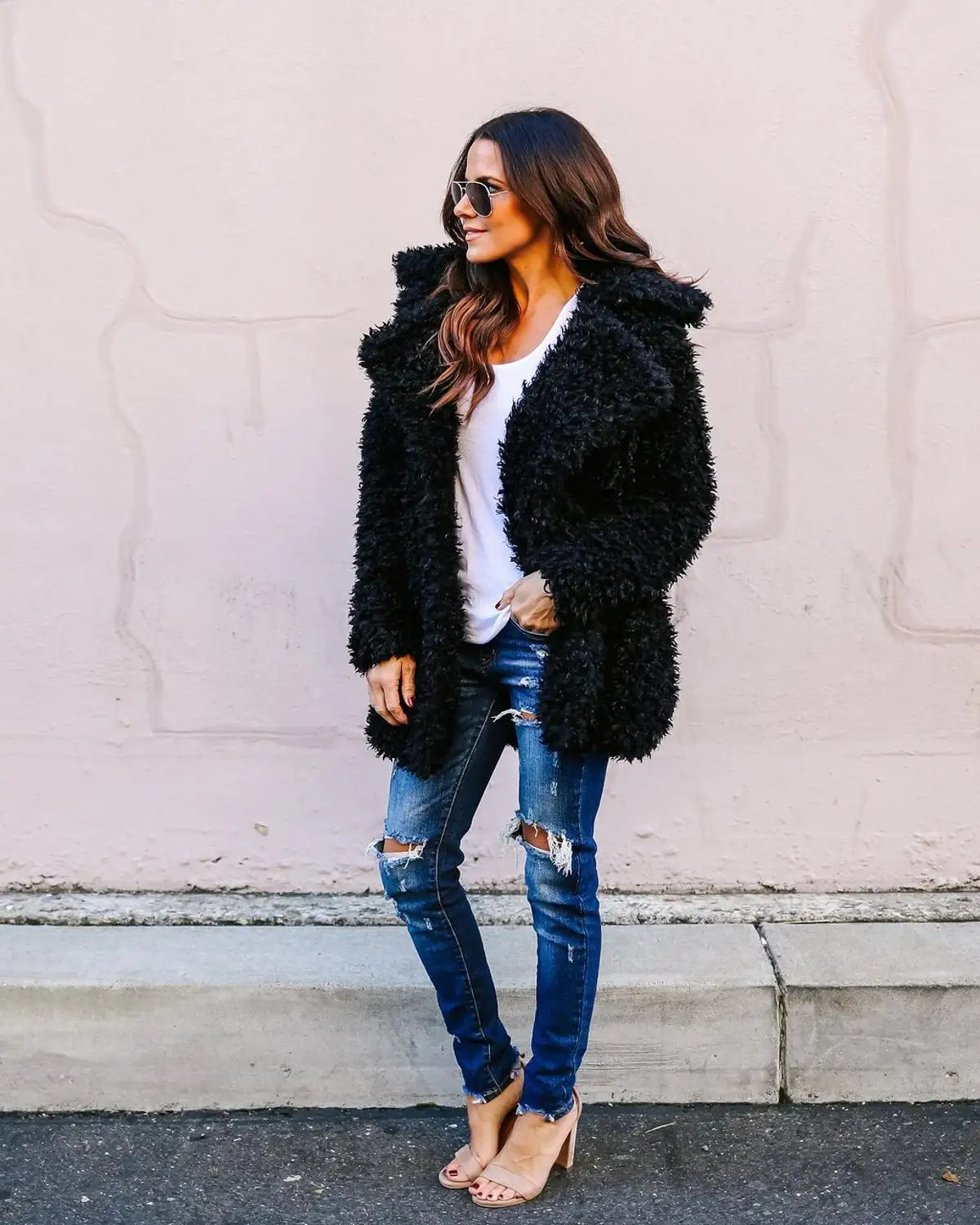 Женский флисовый кардиган с искусственным мехом мягкая теплая плюшевая куртка