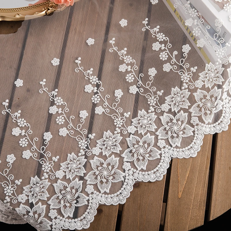 Кружевная ткань шириной 35 см белая Цветочная вышивка кружевная отделка шторы