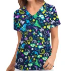 Женская медицинская Униформа большого размера, повседневный топ с коротким рукавом и V-образным вырезом и принтом животных, женская футболка, скрабы, женская одежда для ухода