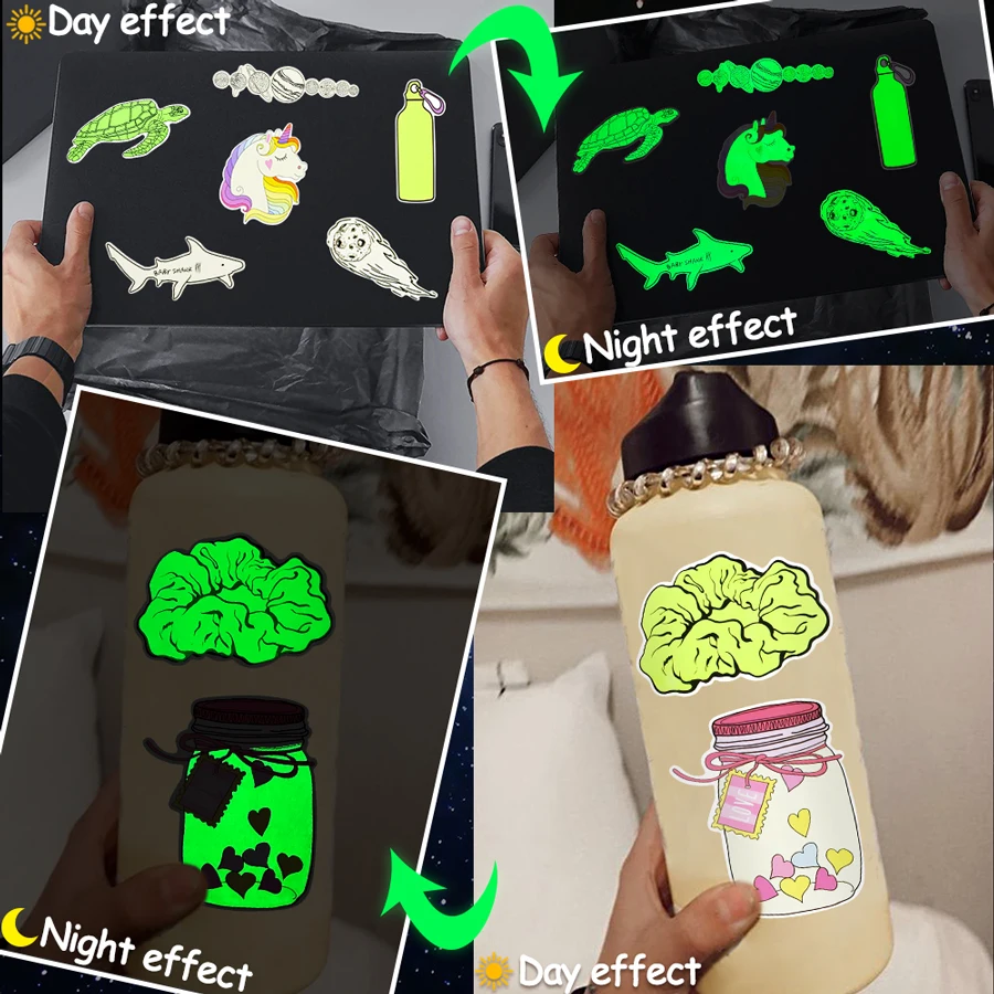 10 to 100 pcs laptop stickers cute glow in the dark neon kawaii funny sticker for car skateboard moto phone case vinyl stickers free global shipping