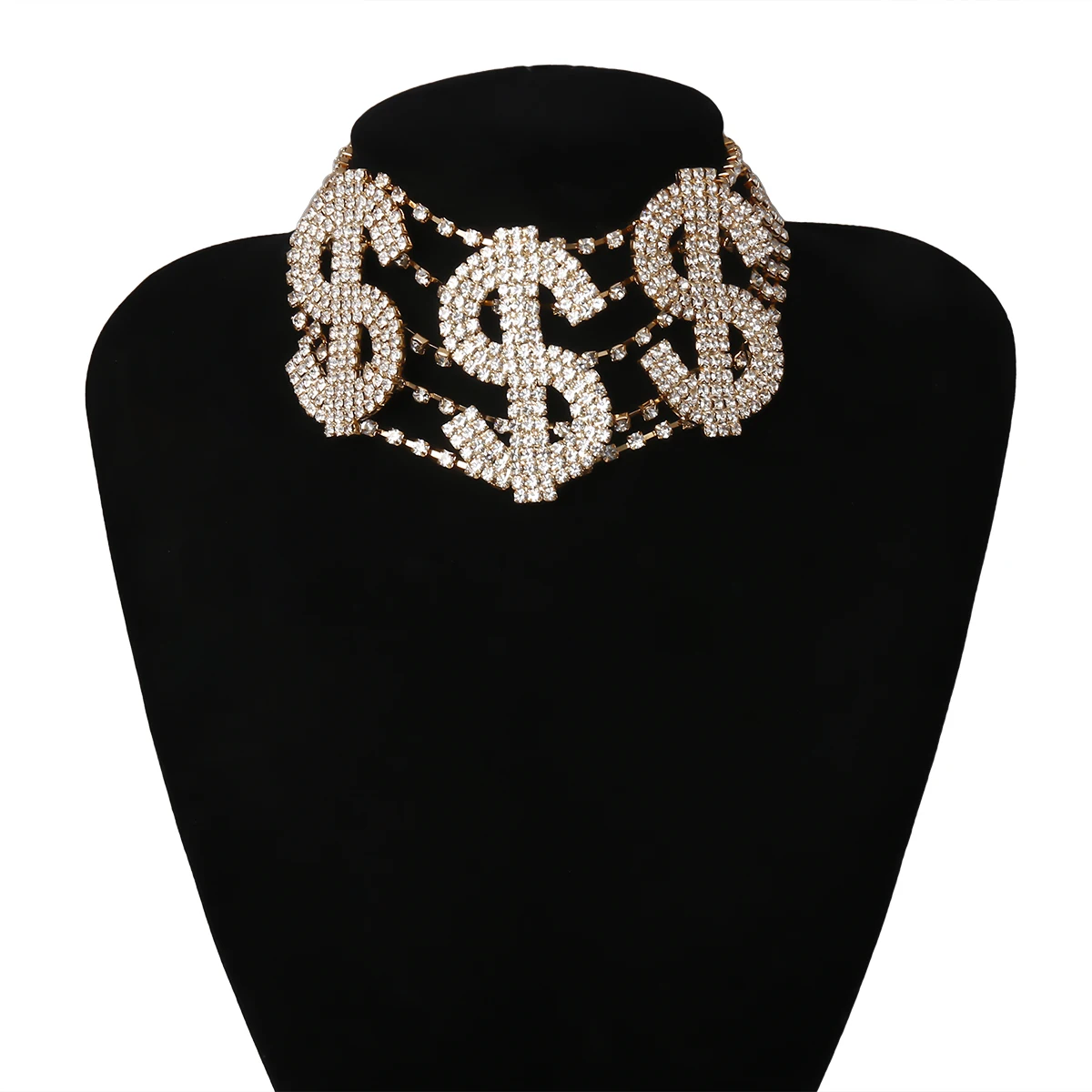 

KunJoe Big Money Dollar Rhinestone Necklace Statement Choker for Women Fashion Sexy Crystal Collar Necklace Chain Party Jewelry