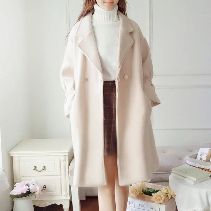 

Zoulv Fashion Women Autumn Winter Woolen Coat Apricot Pink Formal Elegant Warm Outerwear Office Lady Long Cashmere Overcoats