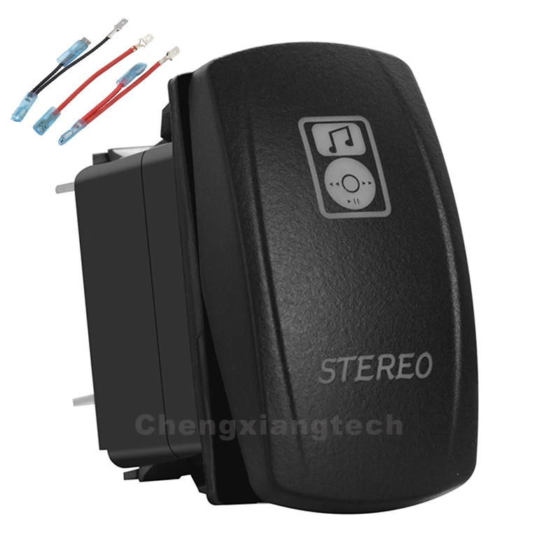 

Stereo Up Green & Down Red Led Rocker Switch 5P SPST ON/OFF 12v/24v Car Boat Truck Waterproof +Jumper Wires Set