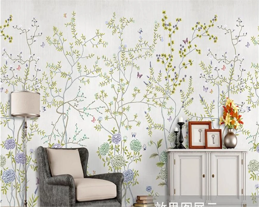 Wellyu пользовательские обои 3d фрески ручная роспись ручка и цветок пион бумажные