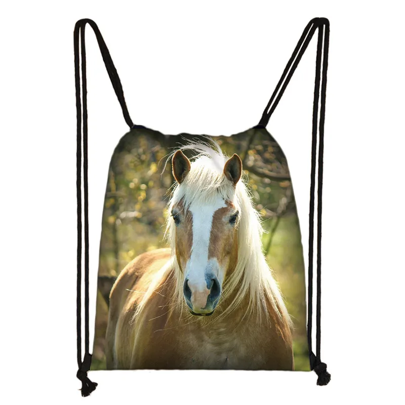 SKD-M0025 elegent animal horse print drawstring bag women men storage bag fashion rucksack cute pony boys girls backpack kids bookbag gift - Цвет: SKD-M0025