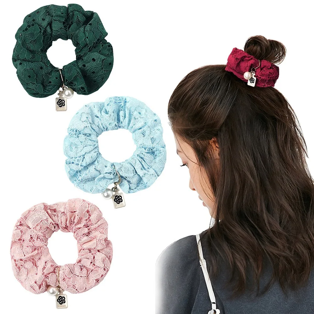 Элегантные мягкие кружевные резинки с жемчугом резинка для волос завязка женщин