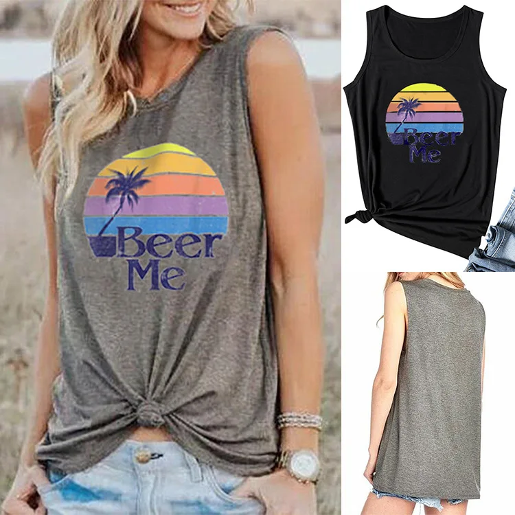 

BEER ME Sexy Top Streetwear Womens Clothing 2020 Summer Street Style California Tank Tops Letter Casual Festival Love
