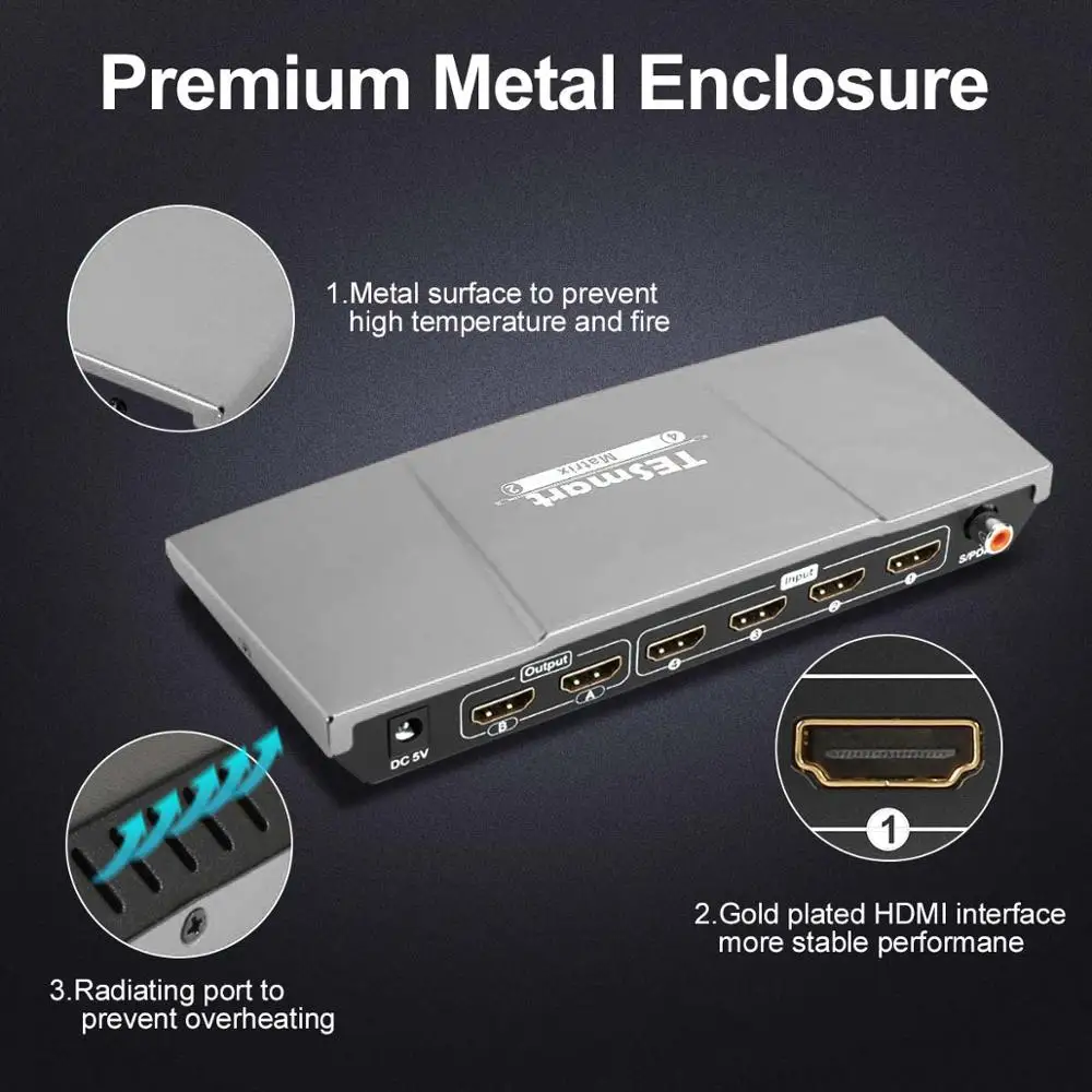 TESmart 4x2 HDMI матрица Высокое качество 1080P 2K 4K 3D переключатель сплиттер с аналоговым