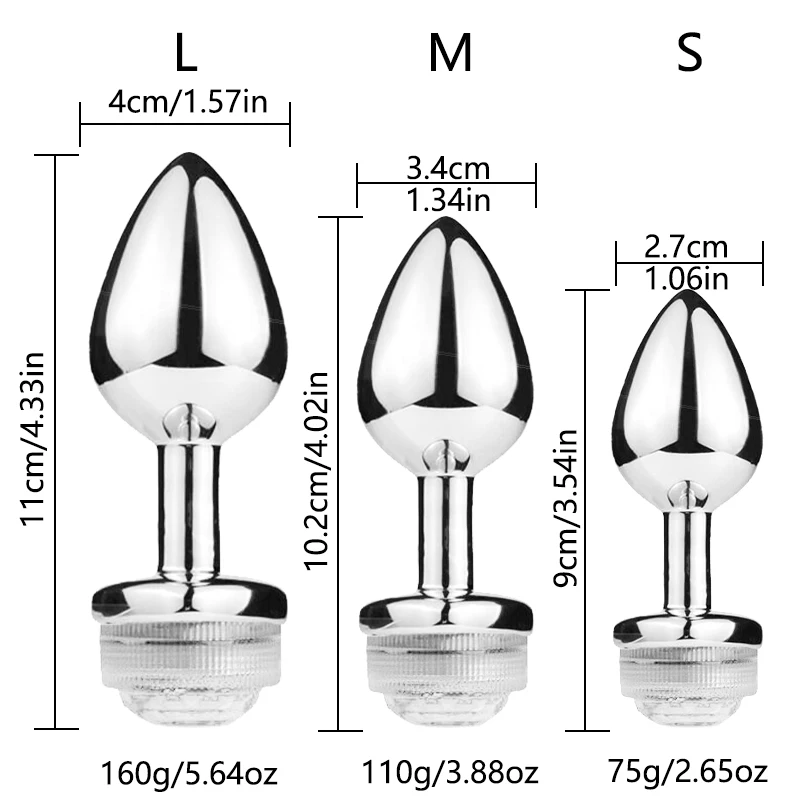 Анальная пробка металлическая светящаяся с беспроводным дистанционным