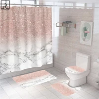 pink marble shower curtains shiny decor for bathroom polyester fabric decorative bath screen toilet cover carpet wc accessories