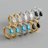 water drop shape blue geometric zirconia hoop earrings for women simple style shiny crystal lovely tiny huggie earring jewelry