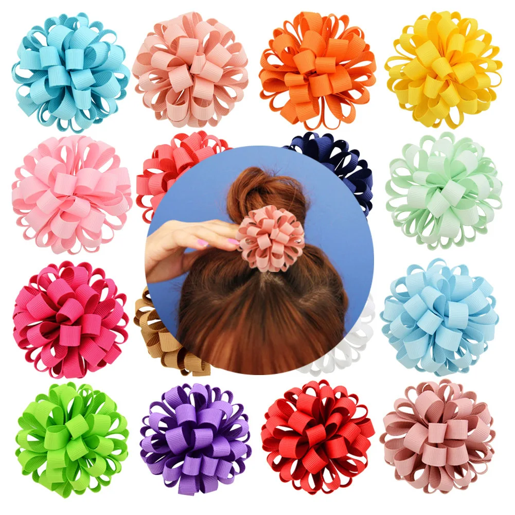 

1Pc 3inch Grosgrain Ribbon Flower Elastic Hair Bands With Elastic Rope Ribbon Flower Hair Scrunchies Cute Girls Hair Accessories