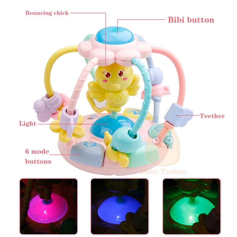 Детские развивающие игрушки музыкальный мяч милые животные бусины со светом 0 12 месяцев детская погремушка