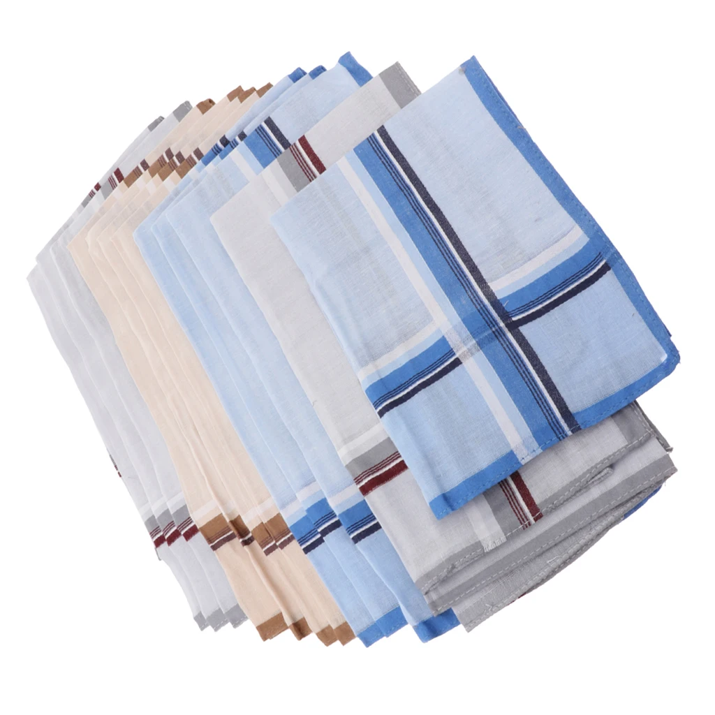 

12x Mens Pocket Square Hanky Striped 100% Cotton Wedding Party Handkerchiefs
