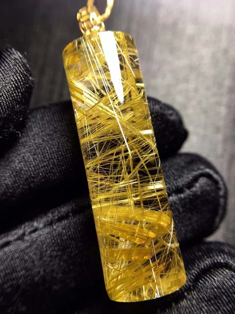 

Genuine Natural Gold Rutilated Quartz Barrel Pendant 36.7*11.7mm Wealthy Crystal Necklace Jewelry From Brazil AAAAAA