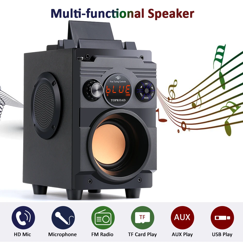TOPROAD Bluetooth Speaker 20W Portable Wireless Stereo Subwoofer Bass Big Speakers Column Support FM Radio AUX Remote Control enlarge