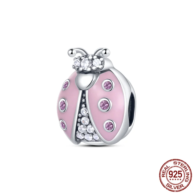 

Hot New Products 2021 Arrival 100% Real silver color Beaded Pink Ladybug Beads Fit Original 3mm Bracelet DIY Jewelry