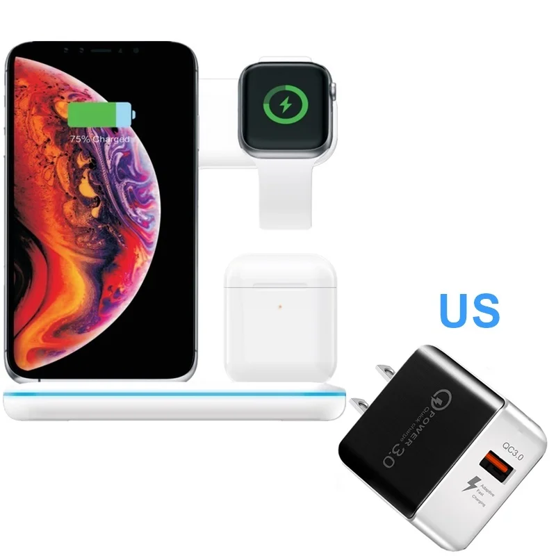White With US Tongdaytech 15 Вт Qi Беспроводное зарядное устройство для Iphone X 8 11 Pro Max Быстрая зарядка быстрое зарядное устройство для Apple Airpods Pro Watch 5 4 3 2 1 - Тип штекера: White With US