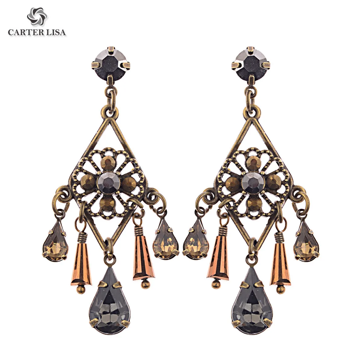 CARTER LISA винтажная бронзовая люстра из металла и хрусталя Висячие серьги массивные