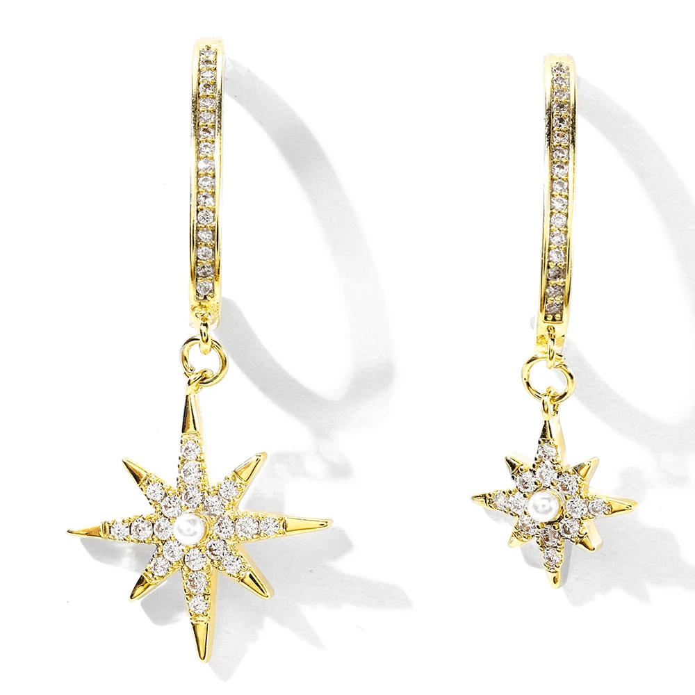 

Ant Angel Bling Eight Awn Star Dangle Earring Copper Material Light Gold Plated CZ Drop Earring For Women Arab Style Earing Gift