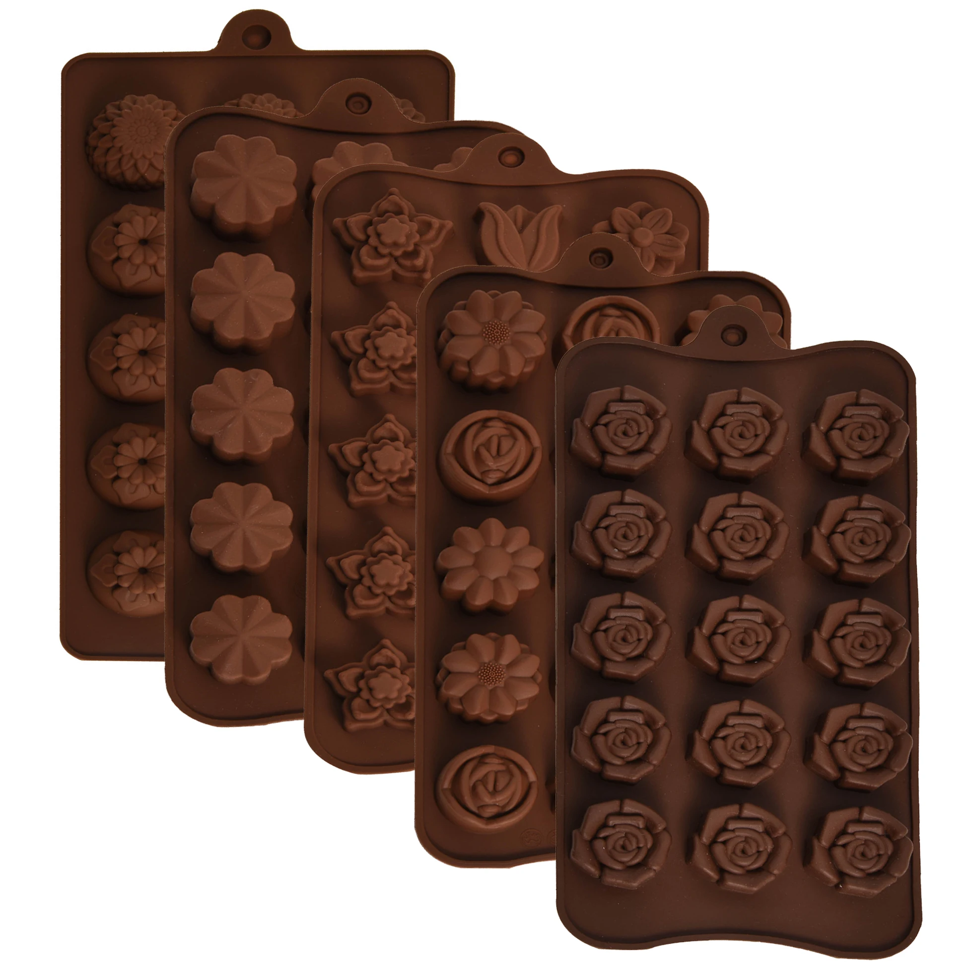 

5 Pcs Flower Shape Silicone Molds Chocolate Candy Mold, Silicone Mold for Wedding,Festival, Parties, DIY 15 Cavity Baking Mold