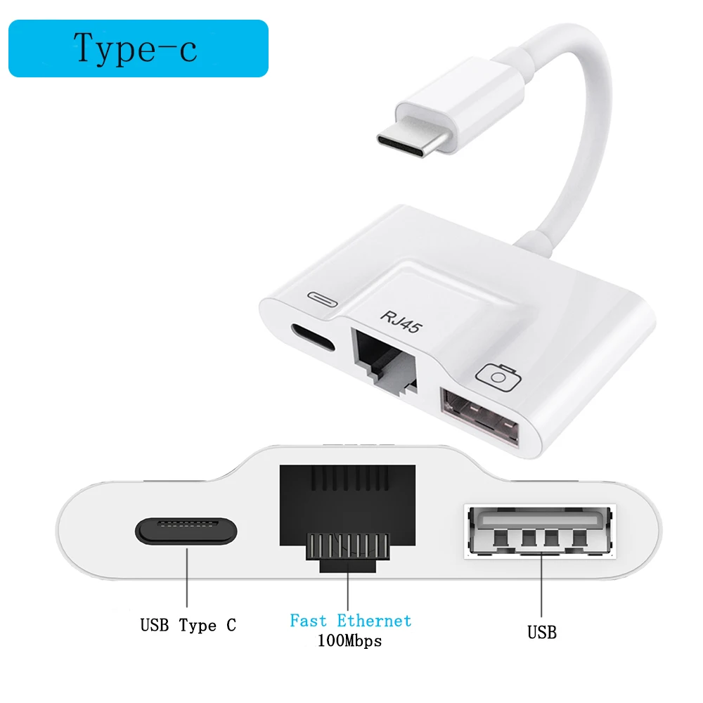 Ethernet адаптер RJ45 типа c Rosyclo 3 в 1 LAN проводной гигабитный сетевой OTG USB кардридер для