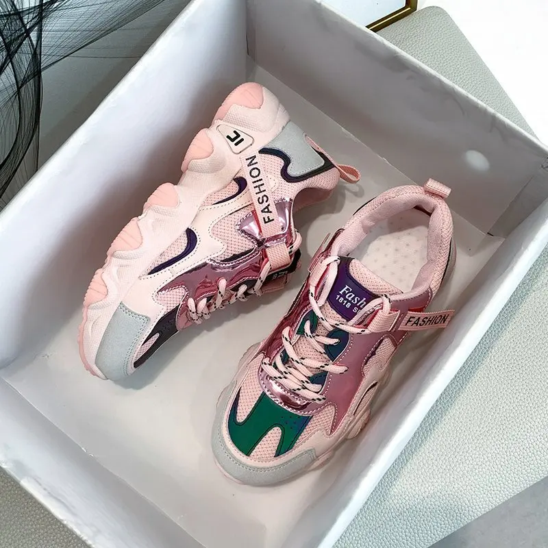 Женские кроссовки на массивной платформе розовые для фитнеса и тенниса с