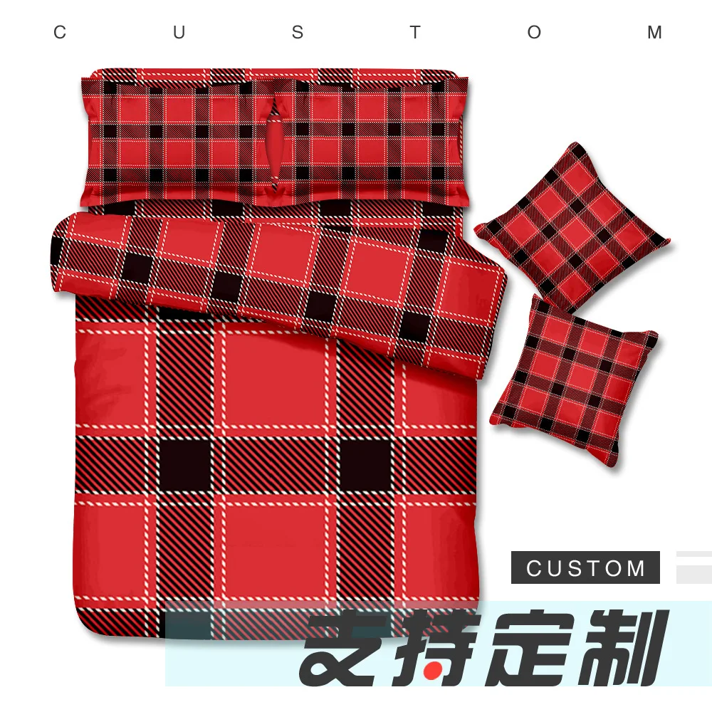 Красный плед ткань постельного белья из 3 предметов коллекции в мелкую клетку